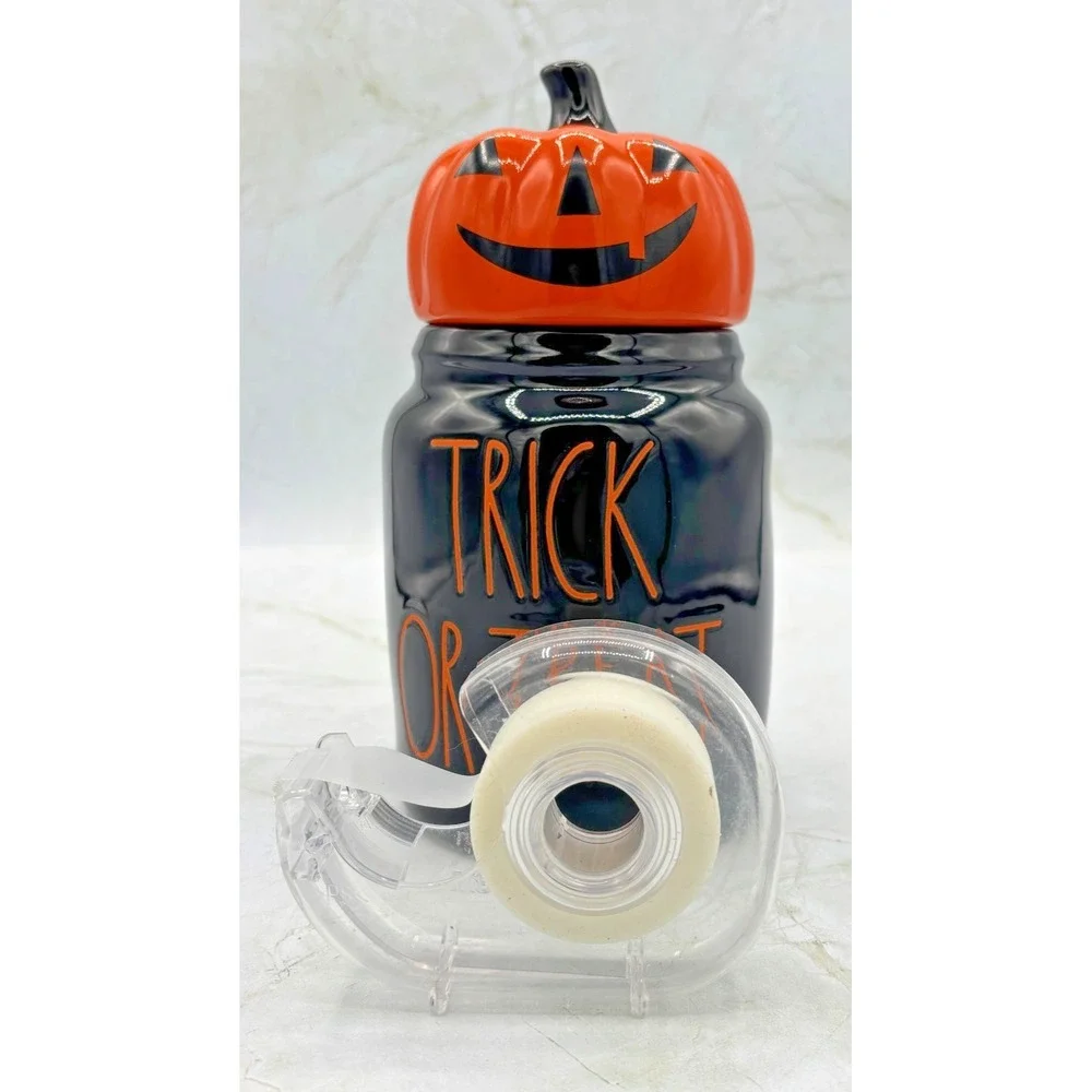 Rae Dunn TRICK OR TREAT Black Ceramic Canister Lid‎ Pumpkin Topper New Halloween